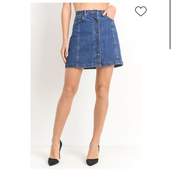 Just Black BUTTON-FRONT DENIM SKIRT - Picture 1 of 8